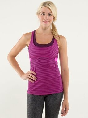 Lululemon Stuff Your Bra tank - High Support Burgundy & Pink striped tank - EUC